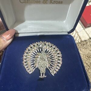 Elegant Gold and Silver Peacock Brooch